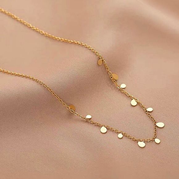 18K Gold Plated Dainty Tassel Necklace with Teardrop Shaped Gold Petals - Picture 7 of 10